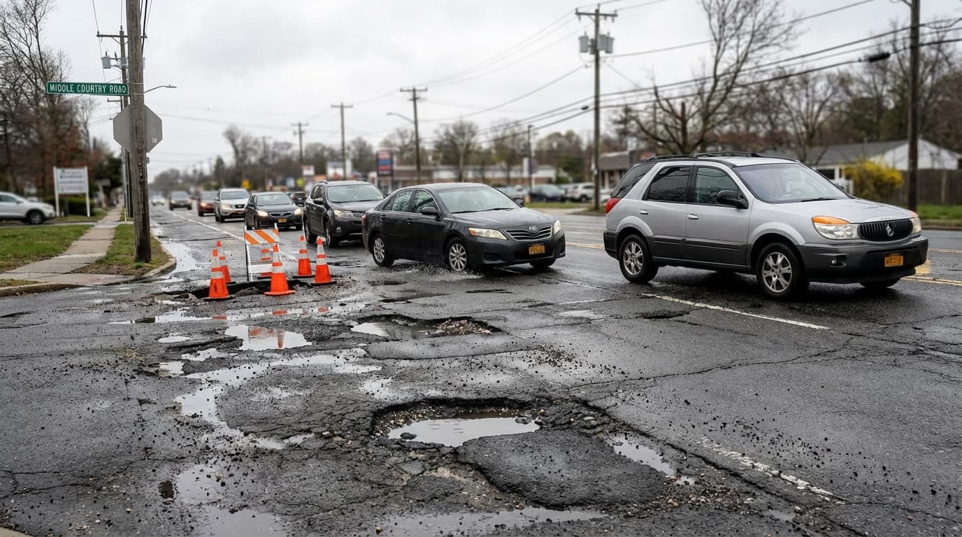 Middle Country Road in Suffolk County Keeps Getting Worse as Potholes Cause Daily Crashes in Selden and Centereach